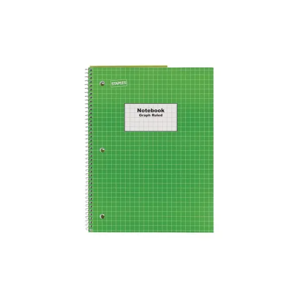 Staples 1-Subject Notebook 8" x 10.5" Graph Ruled 70 Sheets Green (23987B) TR23987M/23987