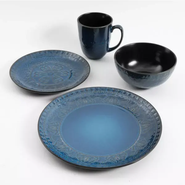 Gibson Elite 16pc Stoneware Milanto Dinnerware Set Blue