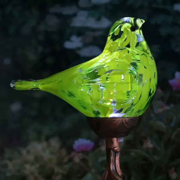 31" Solar Resin/Glass Bird Finial Garden Stake Yellow - Exhart