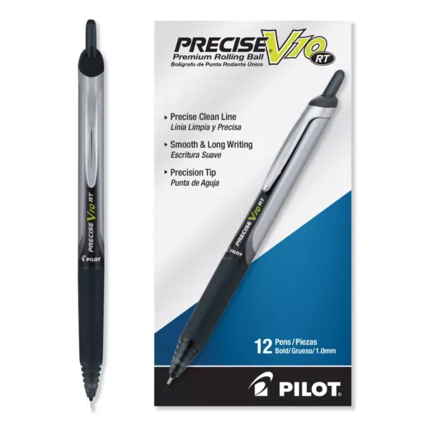 Pilot Retractable Roller Ball Pen Bold 1 mm Black Ink/Barrel Stand 13450