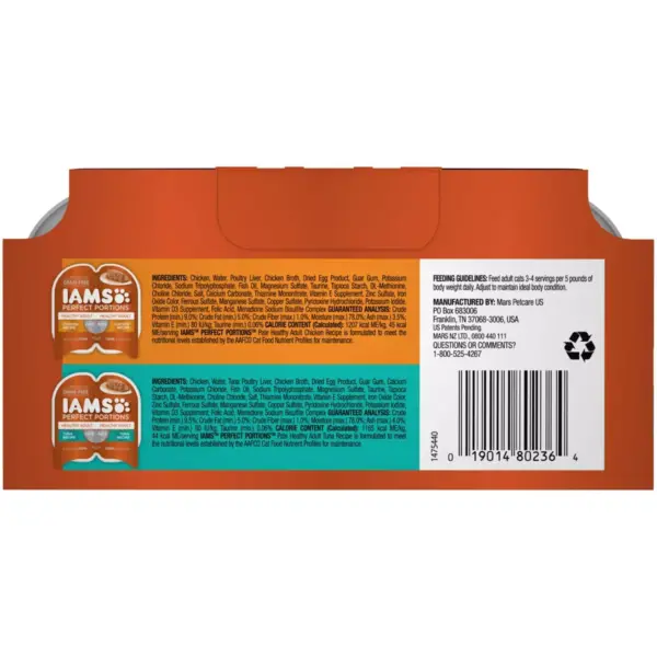 Iams Perfect Portions Grain Free Paté Chicken & Tuna Recipes Premium Wet Cat Food - 2.6oz/12ct Variety Pack