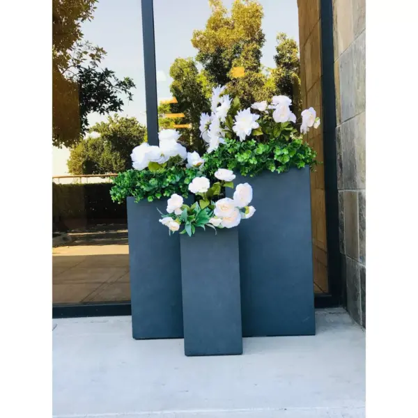 Kante Set of 3 Lightweight Concrete Rectangular Outdoor Planter Charcoal - Rosemead Home & Garden, Inc