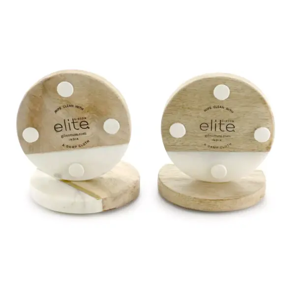 Gibson Elite 4 Piece Pinehurst 4 Inch Inlaid Marble and Wood Coaster in Beige