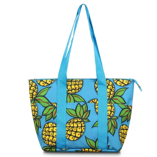 Zodaca Women Fashion Large Insulated Zip Top Closure Picnic Lunch Tote Double Handles Carry Bag - Pineapple