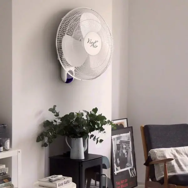 Vie Air 16 Inch 3 Speed Plastic Wall Fan with Remote Control in White