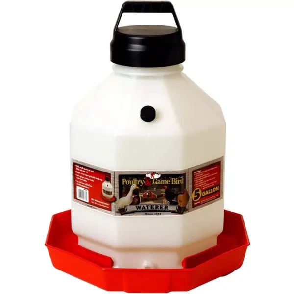 Little Giant PPF5 5 Gallon Capacity Hanging Automatic Poultry Waterer Dispenser for Chickens and Game Birds, Red