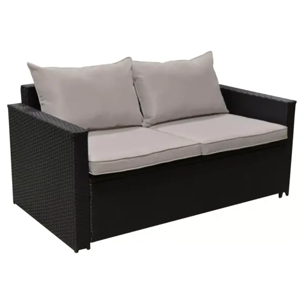 Laguna 2pc All-Weather Wicker Patio Storage Sofa & Coffee Table - Black Wicker - Serta