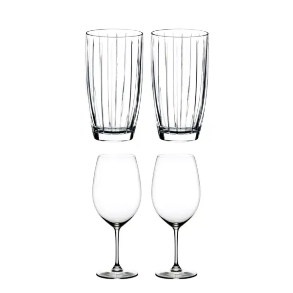 Riedel Sunshine Collection Classic Crystal Tall All-Purpose Glass and Vinum Bordeaux Grand Cru Crystal Red Wine Glass, Set of 4