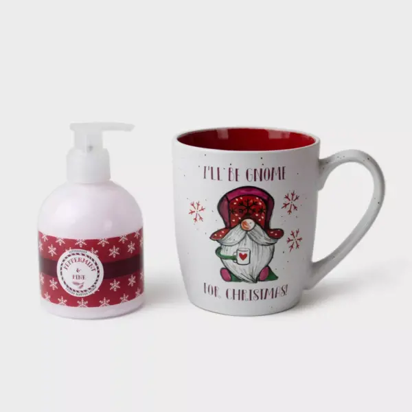 16oz Ceramic I'll Be Gnome Mug and Lotion Gift Set - Peppermint & Pine