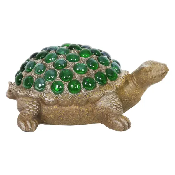 6.85" Glass Beaded Turtle Statue Green - Exhart