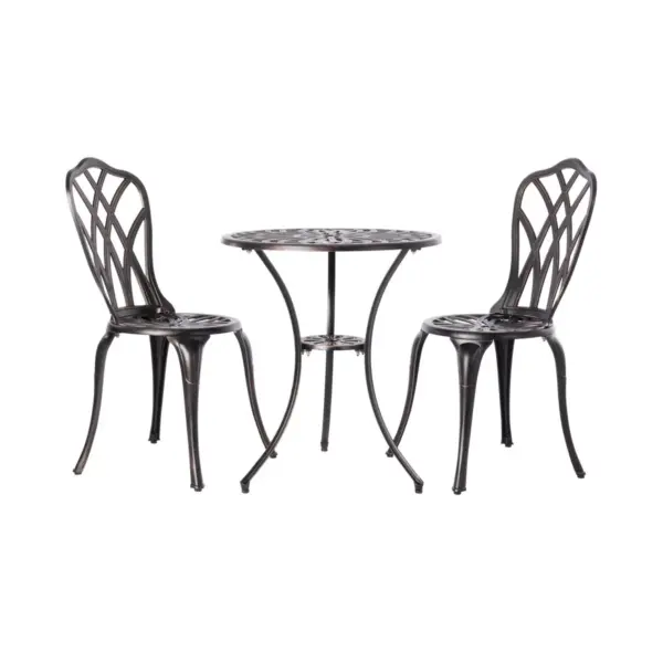 Theon 3pc Antique Outdoor Patio Bistro Set Bronze - Balkene Home