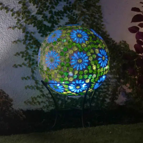 24" x 16" Indoor/Outdoor Glass Gazing Globe with LED Lights and Stand Green - Alpine Corporation