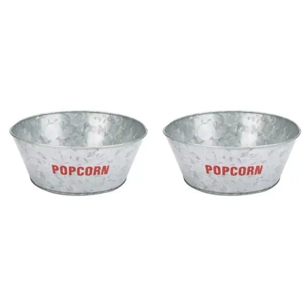 Mind Reader Galvanized Popcorn Bowl, Silver - 2 Pack