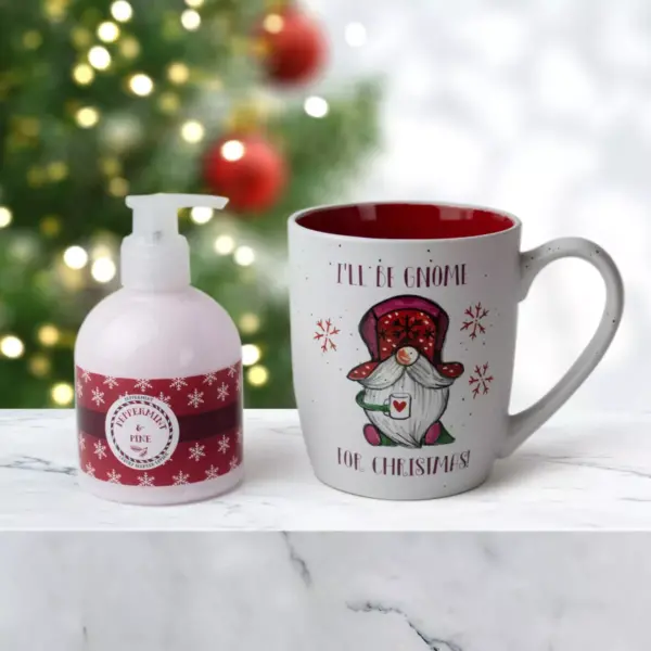 16oz Ceramic I'll Be Gnome Mug and Lotion Gift Set - Peppermint & Pine