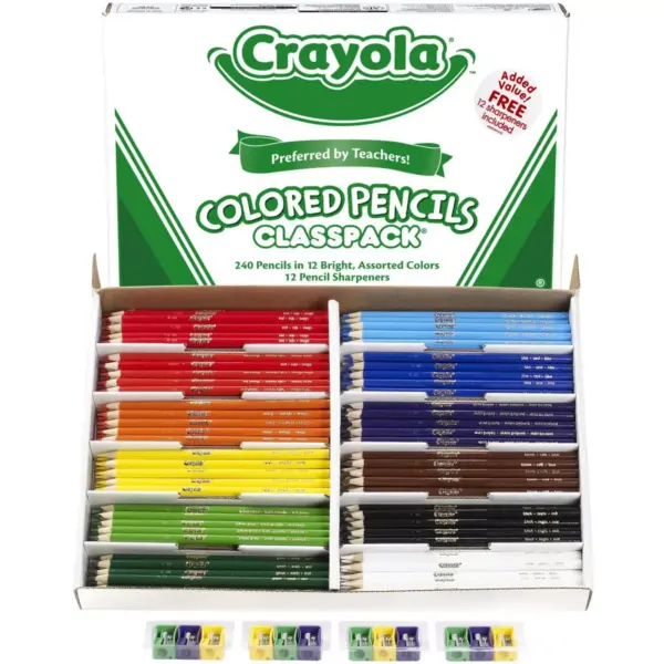 Crayola Colored Pencil Classpack with 12 Sharpeners, Assorted Colors, set of 240