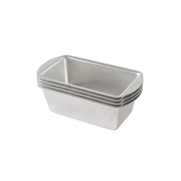 Nordic Ware Natural Aluminum Commercial Mini Loaf Pans, Four 2-Cup Pans