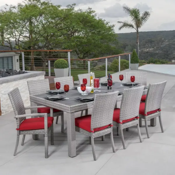 Cannes 9pc Woven Dining Seating Set in Sunset Red - RST Brands