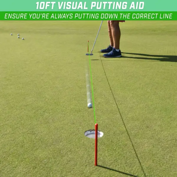 GoSports Down The Line 10 Foot Golf Putting Alignment String Training Aid with Travel Case and Damage Free Powder Coated Metal Spikes