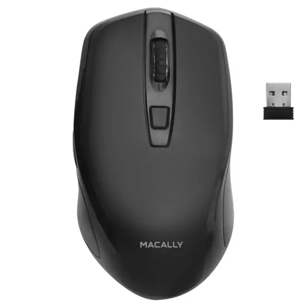 Macally RF Wireless 3 Button, Smooth Soft High DPI Mouse With 3 Button Rechargeable Mouse - Black