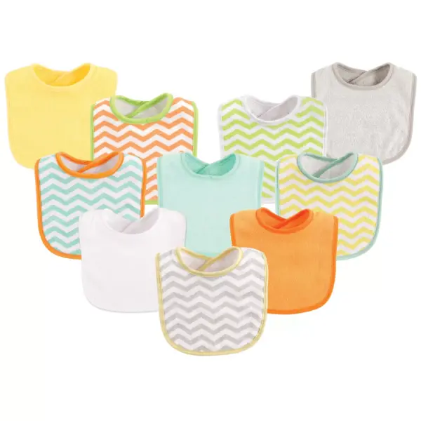 Luvable Friends Baby Cotton Terry Bibs 10pk, Neutral Chevron, One Size