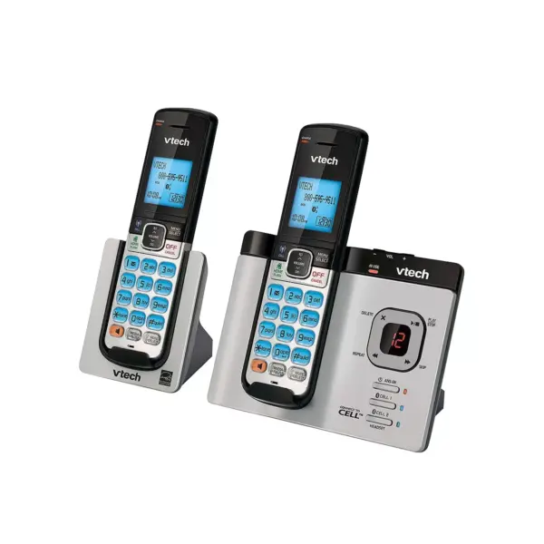 VTech DS6621-2 DECT 6.0 Connect to Cell Answering System with Caller ID/Call Waiting, Silver/Blk, 2 Handsets