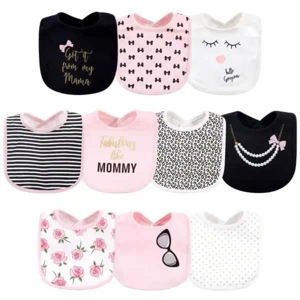 Little Treasure Baby Girl Cotton Bibs 10pk, Mama, One Size