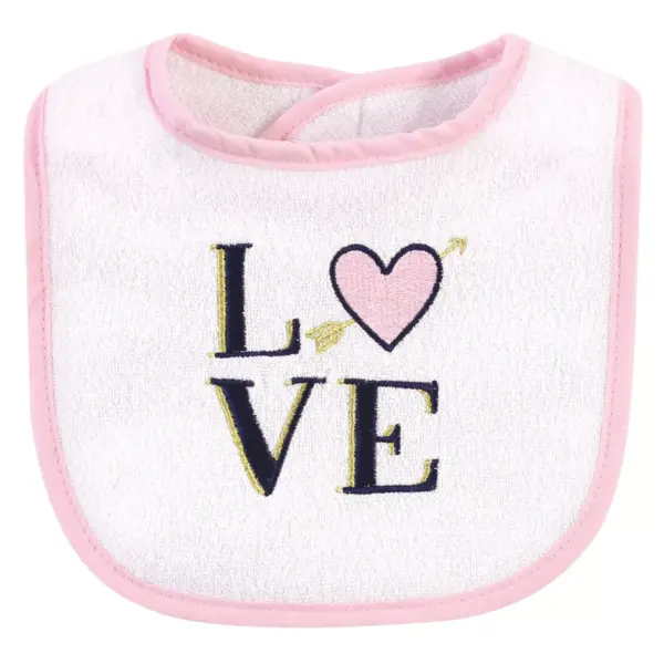 Hudson Baby Infant Girl Cotton Terry Bib and Burp Cloth Set 5pk, Love, One Size