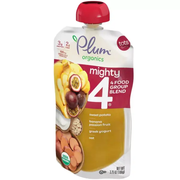 Plum Organics Mighty 4 Sweet Potato Banana Passionfruit & Greek Yogurt & Oat Baby Food Pouch - 3.75oz