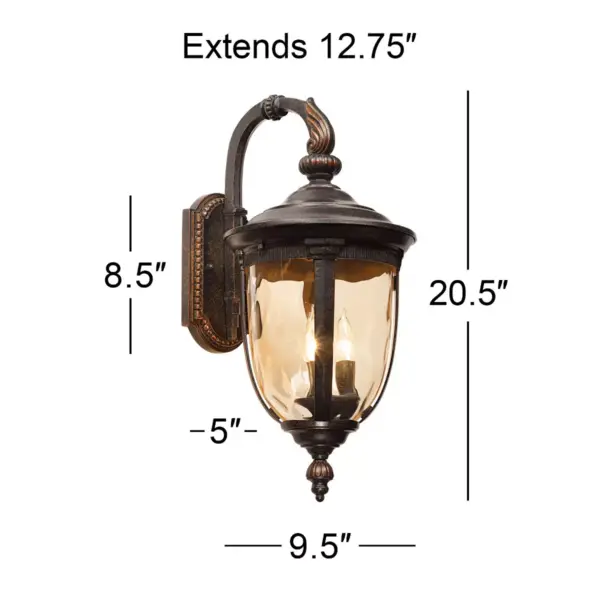 John Timberland Vintage Outdoor Wall Light Fixture Bronze Metal 20 1/2" Champagne Hammered Glass for Exterior House Porch Patio