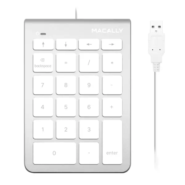 Macally Wired USB 22 Keys Number Key Pad works With Windows PC and Mac - White