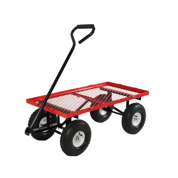 Sunnydaze Outdoor Lawn and Garden Heavy-Duty Durable Steel Mesh Utility Wagon Cart with Removable Sides - Red