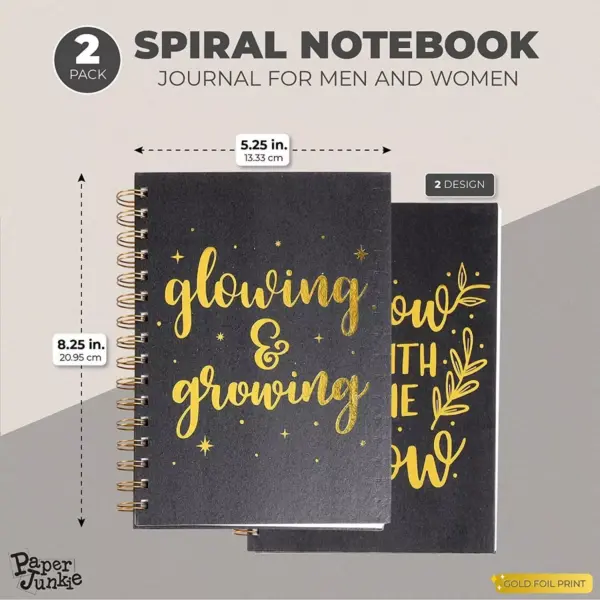 Paper Junkie 2-Pack Black Gold Foil Motivational Spiral Lined Notebooks Journals (5.25 x 8.25 in, 160 Page)