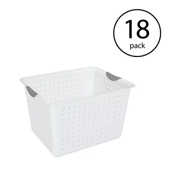 Sterilite Deep Ultra Plastic Storage Bin Organizer Basket w/ Handles (18 Pack)