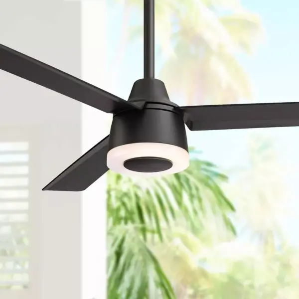 50" Casa Vieja Modern Outdoor Ceiling Fan with Light LED Dimmable Remote Matte Black Damp Rated for Patio Porch