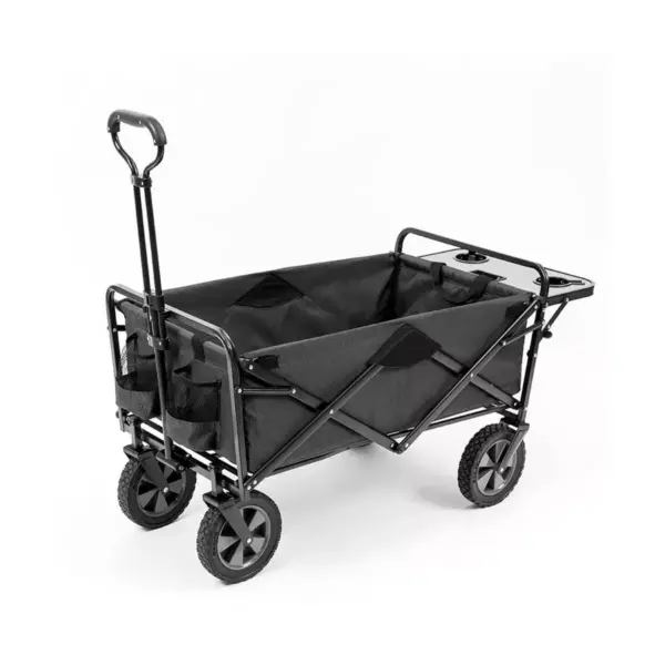 Mac Sports Heavy Duty Steel Frame Collapsible Folding 150 Pound Capacity Outdoor Garden Utility Wagon Yard Cart with Table and Cup Holders, Grey