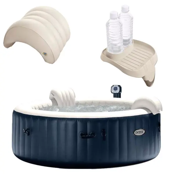 Intex PureSpa 6 Person Outdoor Hot Tub with Headrest, Cup Holder and Drink Tray