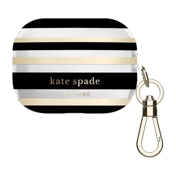 Kate Spade New York AirPods Pro Case - Oceanside Stripe Black/Gold Foil/Clear