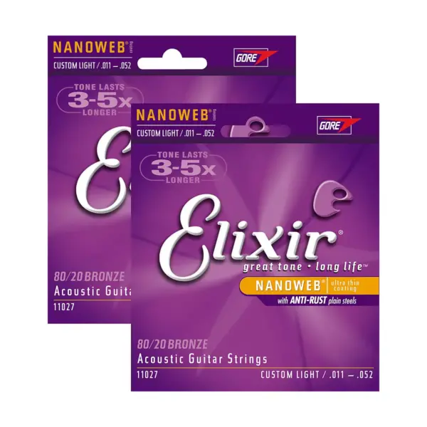 Elixir Nanoweb Custom Light Acoustic Guitar Strings 2-Pack