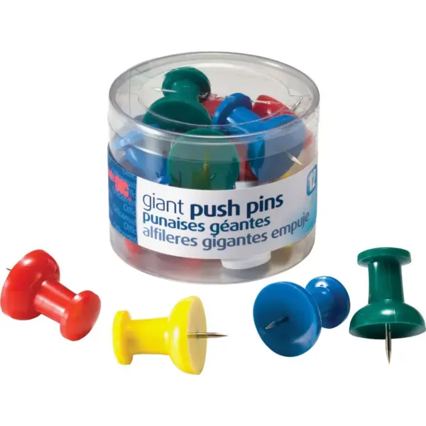 Officemate Giant Pushpins 1-1/2" 12/PK Clear Tub Assorted 92902