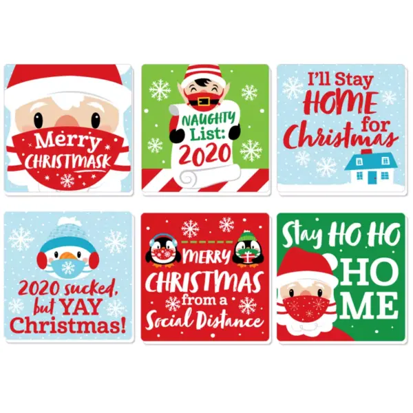 Big Dot of Happiness Merry Christmask - Funny 2020 Quarantine Christmas Party Decorations - Drink Coasters - Set of 6