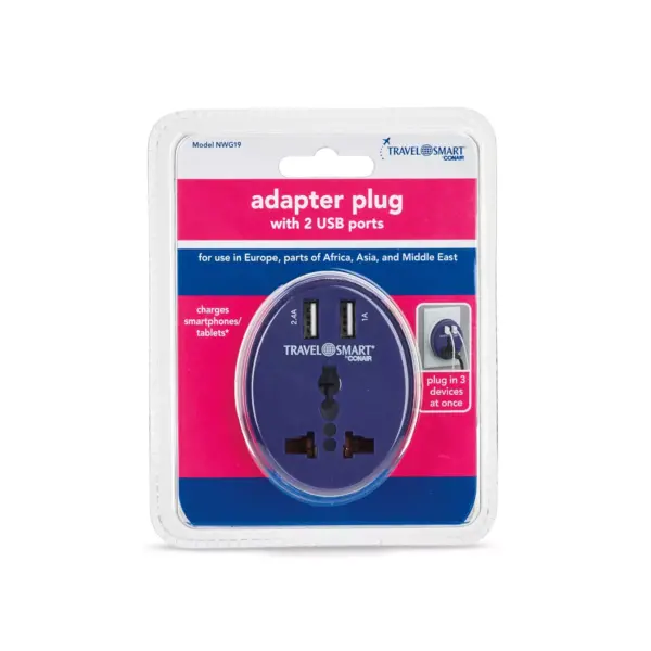 Travel Smart by Conair EU Adapter Plug with Outlet and 2 USB Ports