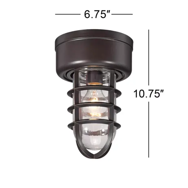 John Timberland Nautical Outdoor Ceiling Light Fixture Bronze Cage 10 3/4" Clear Glass Damp Rated for Porch Patio Entryway