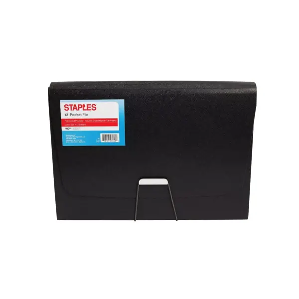 Staples Plastic Expandable Reinforced 13 Pocket File Letter Sized Black TR51807/51807