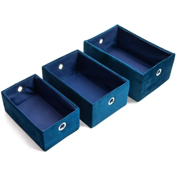 3-Pack Velvet Storage Shelf Basket Bin Box Organizer Rectangle Set, Royal Blue 3 Sizes