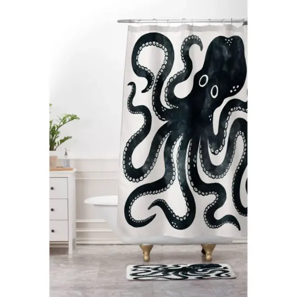 Avenie Minoan Octopus Shower Curtain Black - Deny Designs