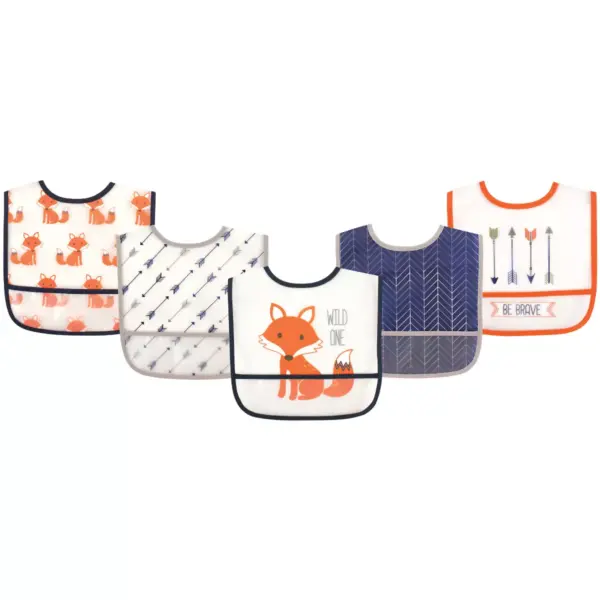 Hudson Baby Infant Boy Waterproof PEVA Bibs 5pk, Fox, One Size