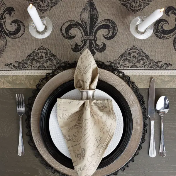 Black Fleur De Lis Stripe Jacquard Table Runner - Design Imports