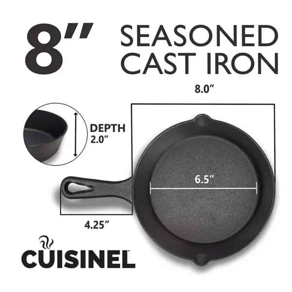 Cuisinel C12608-10 8 Inch and 10 Inch Pre Seasoned Cast Iron Skillet Frying Pan Cookware Set for Indoor and Outdoor Cooking  with Handle Covers