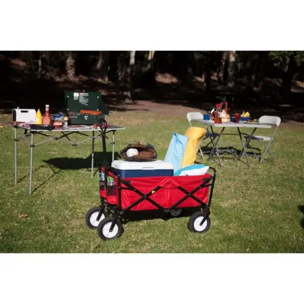 Mac Sports Heavy Duty Steel Frame Collapsible Folding 150 Pound Capacity Outdoor Camping Garden Utility Wagon Yard Cart, Red