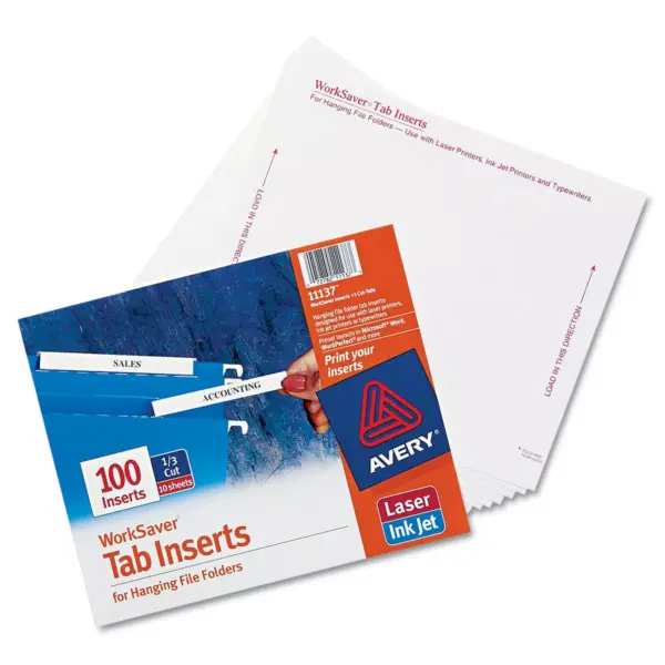 Avery Laser/Inkjet Hanging File Folder Inserts 1/3 Tab 3 1/2 White 100/Pack 11137